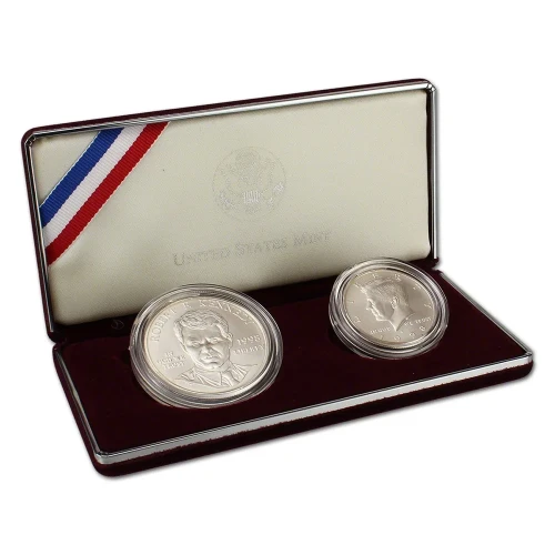 1998 Kennedy Collector Set- Two Coin Set Matte - RFK Silver Dollar & JFK Silver Half Dollar - Box & COA